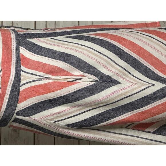 Parker Kacey casual striped V-neck linen-blend button front mini dress Size 8 - Picture 6 of 8